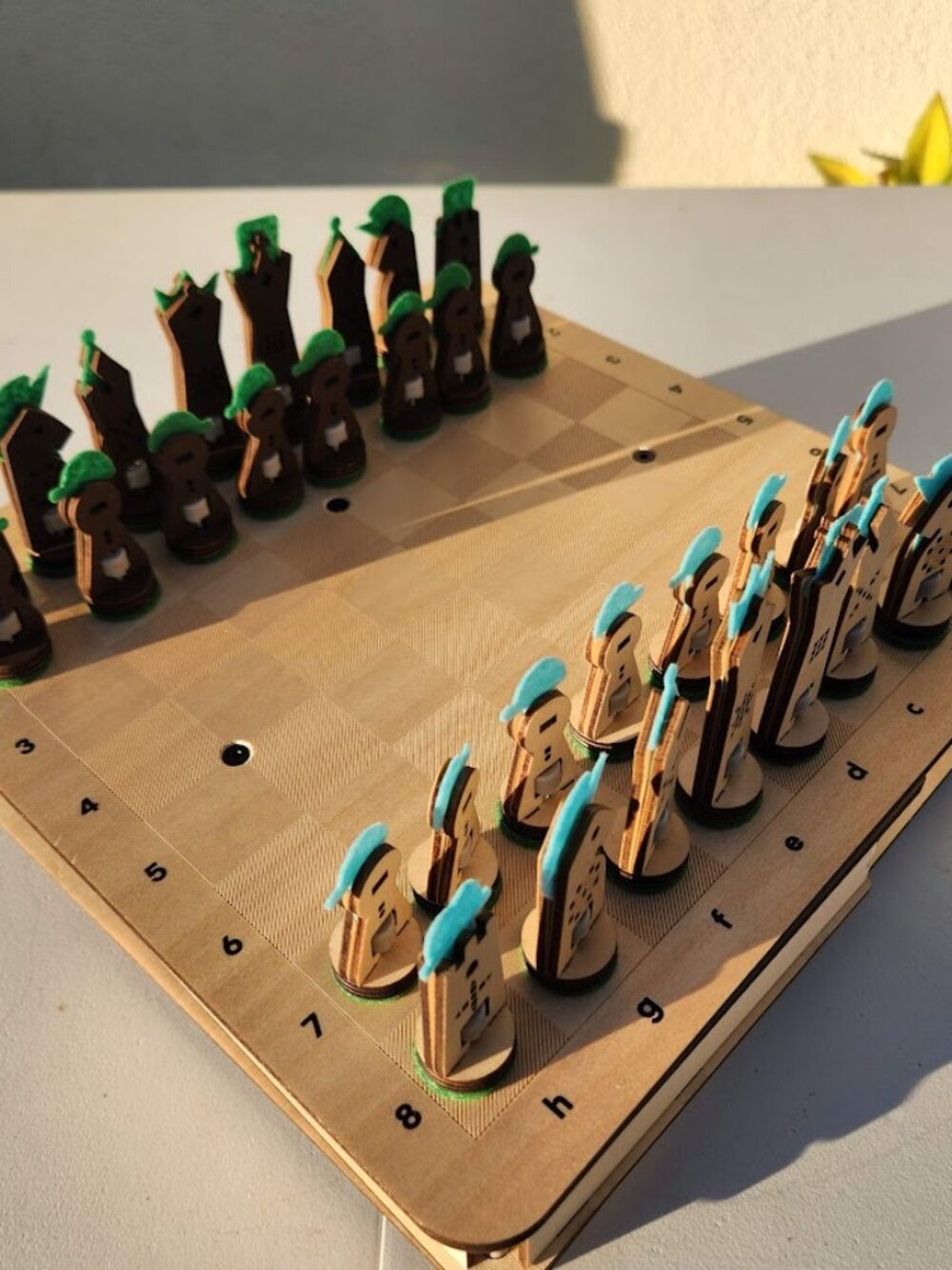 Assembled KiwiCo Chess Set Wooden Game Board and Pieces Craft Kit Set